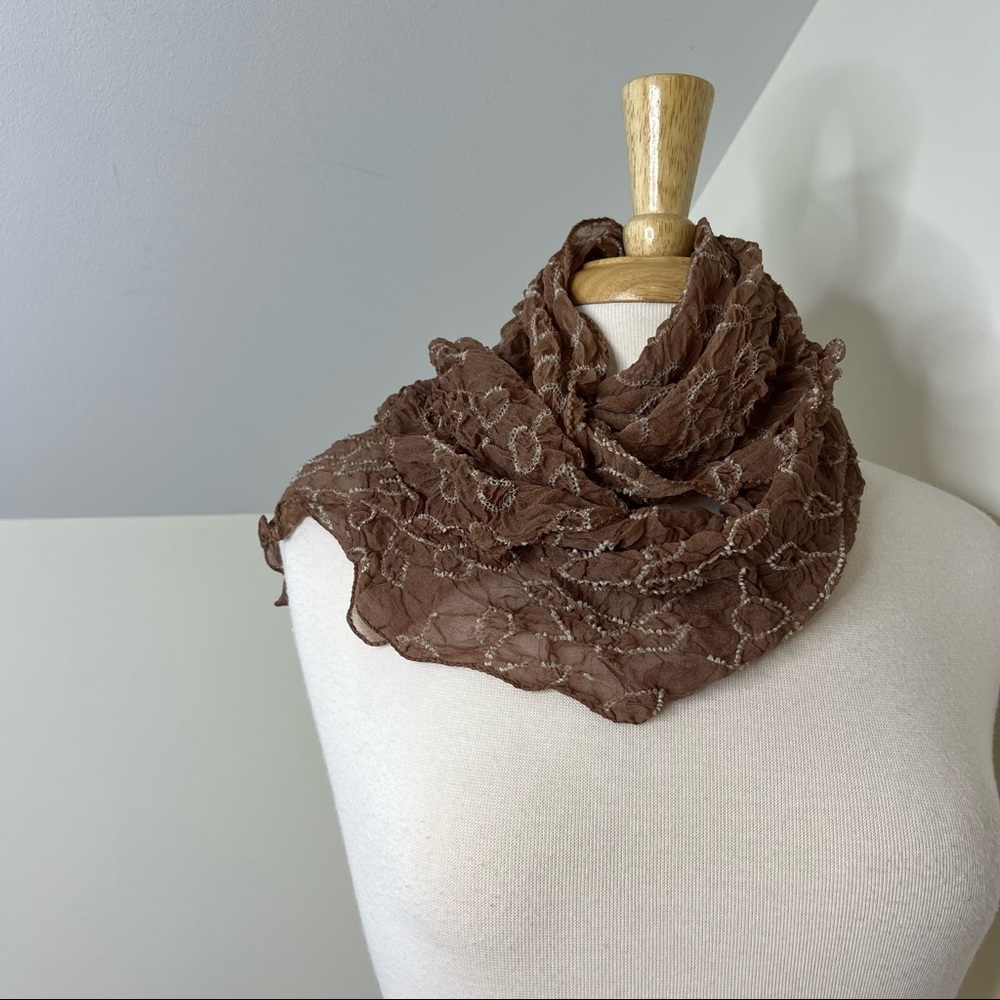 Sevya India Brown Floral Embroidered 100% Silk Scarf